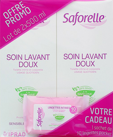 SAFORELLE 500ML X2+LINGETTES POCKET 10 PACK